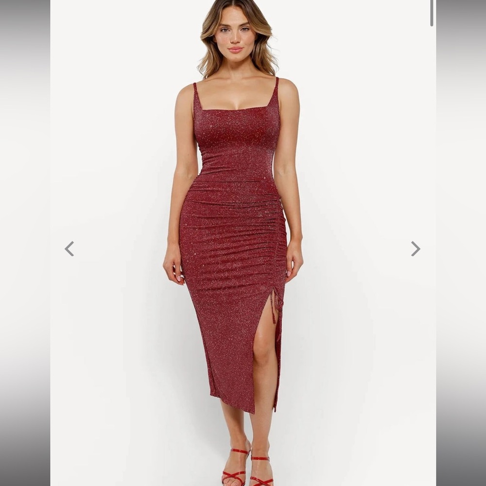 Popilush Elegant Red Glitter Shapewear Dress